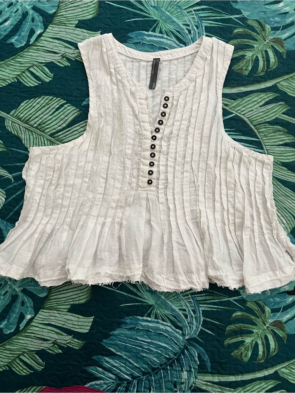 Anthropology Linen Pleated Henley Blouse